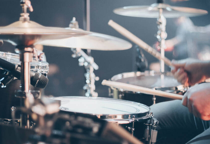 A close up of some drums on the stage