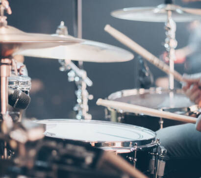 A close up of some drums on the stage